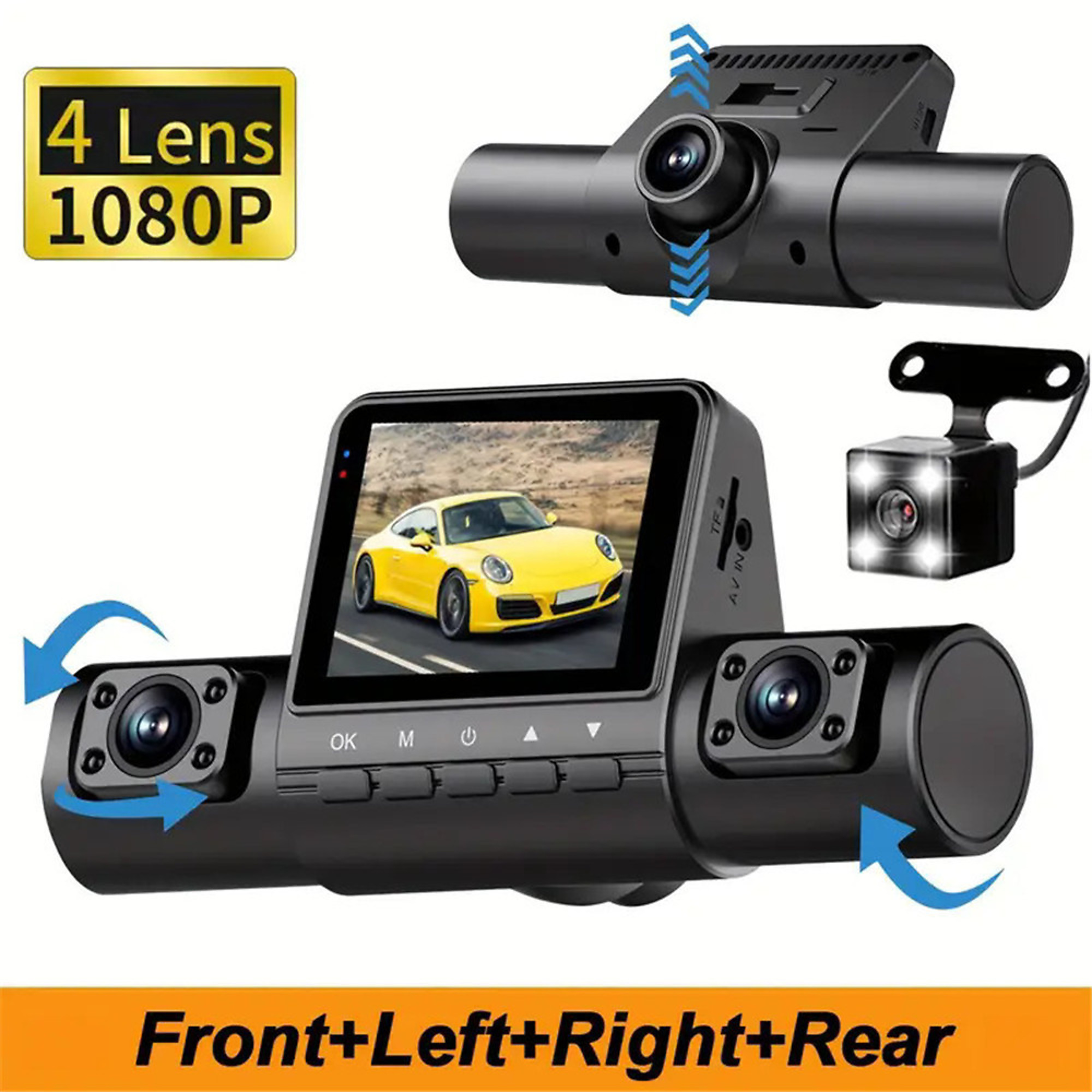 BlackTeck 4-Channel Vehicle Camera — 1080P Front, 720P Side/Rear, Night Vision, Loop Recording, 24H Parking Monitor, 32 GB Card, Model# NTE-D1-32G-4